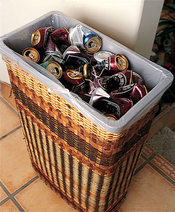 This woven receptacle for recyclables is so handsome it can be displayed in the kitchen.